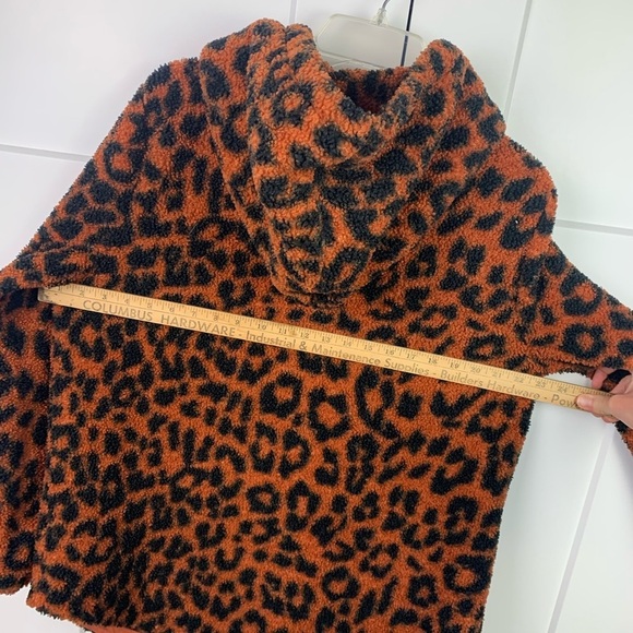 Ann Taylor LOFT LARGE hooded Fleece Half Zip Brown Black Leopard Animal - Picture 7 of 8